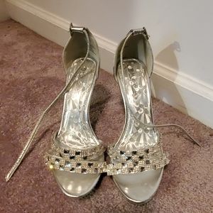 Silver rhinestone heels